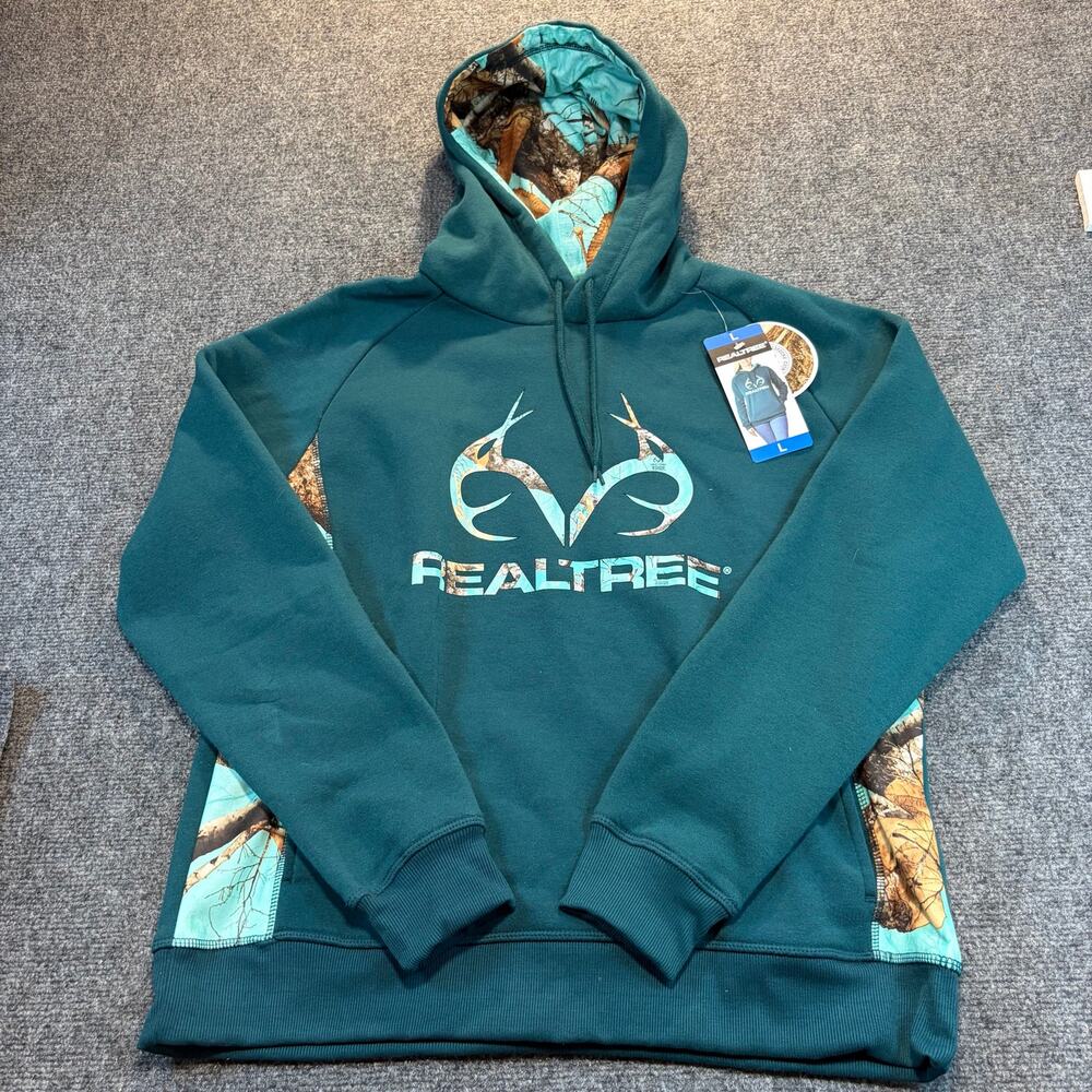 Brand New Realtree Women's Size Large Aqua Blue Pullover Hoodie Sweatshirt